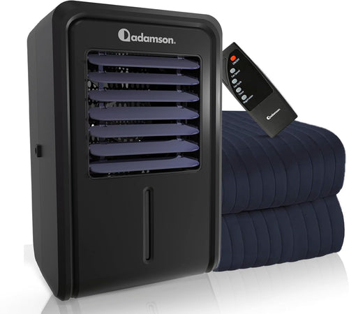 Adamson B10 Refroidisseur Lit Twin 190x100 CM + Surmatelas Rafraichissant 100% Coton + Matelas Climatisé Idéal Contre Les Sueurs Nocturnes + pour Les Dormeurs Chauds - Garantie 5 Ans - Bleu Marine