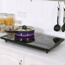Load image into Gallery viewer, Double Plaque de Cuisson Electrique en Vitrocéramique 1800W+1800W 2 Zones 8 Niveaux de Température/Puissance Variables Noir -