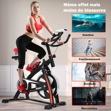 Load image into Gallery viewer, Vlo D檃ppartement Vlo Silencieux avec Courroie et Roue D檌nertie en Fer de 10kg Guidon et Selle Ajustable Noir + Rouge -