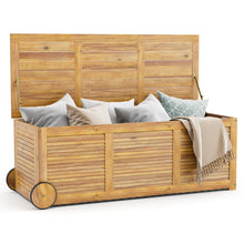 Load image into Gallery viewer, Coffre de Rangement 182L en Bois d’Acacia Charnière en Métal Banc de Rangement à Roulettes Extérieur pour Jardin Patio -