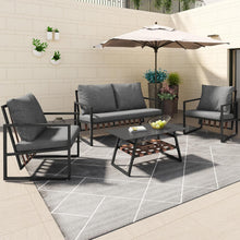 Load image into Gallery viewer, Salon de Jardin,Salon de Jardin 4 Personnes,avec canapé,Table Basse et Coussins,Housse en Tissu déhoussable et Lavable,Noir (Coussins d'assise Inclus)