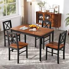 Load image into Gallery viewer, 5-Piece Dining Table Set for 4, Mid-Century Modern Kitchen Table &amp; 4 Chairs with Rubber Wood Legs &amp; Cross Backrest, Space-Saving Dinette Set for Home