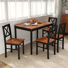 Load image into Gallery viewer, 5-Piece Dining Table Set for 4, Mid-Century Modern Kitchen Table &amp; 4 Chairs with Rubber Wood Legs &amp; Cross Backrest, Space-Saving Dinette Set for Home