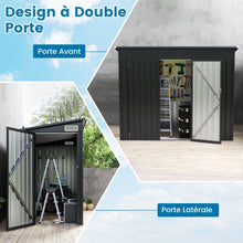 Load image into Gallery viewer, Abri de Jardin Extérieur Abri à Outils de Jardin avec 2 Portes Design Incliné Aérations Cadre en Métal Galvanisé 235x117x185cm Gris Foncé -
