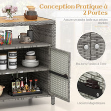 Load image into Gallery viewer, Armoire de Rangement Exterieur en Rotin Armoire de Jardin avec Plateau en Bois d'Acacia Compartiment Ouvert Buffet  2 Portes -