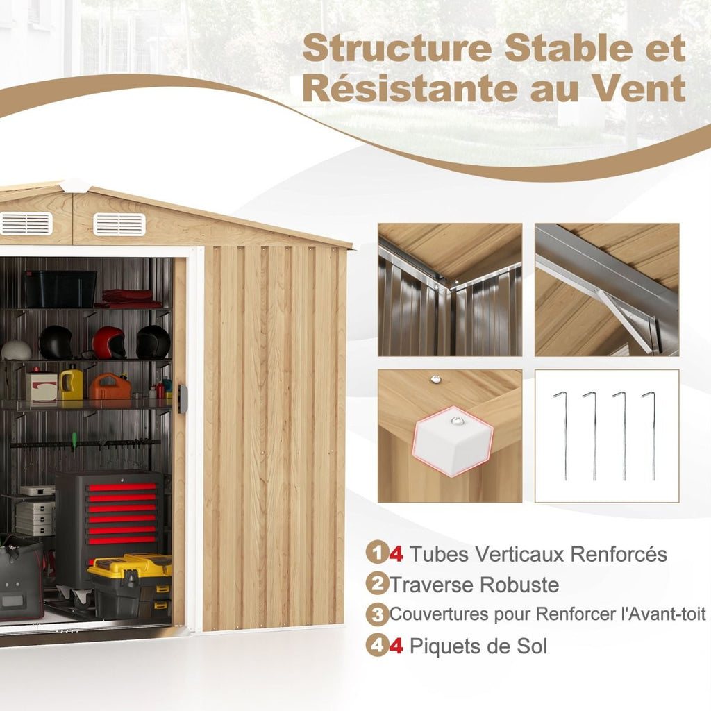 Abri de Rangement 259cm x196cm avec Base de Fondation Maison  Outils en Mtal Galvanis avec 4 Arations Impermable et Coupe-vent Naturel -