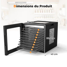 Load image into Gallery viewer, Déshydrateur Alimentaire Séchoir à 10 Plateaux en Acier Inoxydable avec 10 Programmes Préréglés Minuterie de 48H&amp;Température de 30-75Noir -