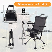 Load image into Gallery viewer, Chaise de Chasse Portable Chaise de Tir avec Siège de Pliable Réglables Rotation à 360° Support de Fusil Réglable Charge 150 kg Noir -