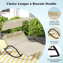 Load image into Gallery viewer, Chaise Longue Double Chaise  Bascule pour 2 Personnes 2 Appui-T锚tes Amovibles Cadre en Mtal Robuste Lit de Repos Ergonomique 2 Places Gris/Noir/Beige -