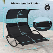 Load image into Gallery viewer, Chaise Longue Double Chaise à Bascule pour 2 Personnes 2 Appui-Têtes Amovibles Cadre en Métal Robuste Lit de Repos Ergonomique 2 Places Gris/Noir/Beige -