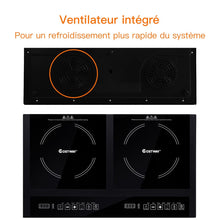 Load image into Gallery viewer, Double Plaque de Cuisson Electrique en Vitrocramique 1800W+1800W 2 Zones 8 Niveaux de Temprature/Puissance Variables Noir -