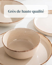 Load image into Gallery viewer, Ensemble Vaisselle en Grès 6 Personnes Rustique 24 pièces - Service de Table Rustique, Lavable au Lave-Vaisselle - Ensemble de Bols et Assiettes - Vaisselle de Table Pure Living en beige