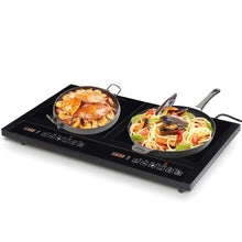 Load image into Gallery viewer, Double Plaque de Cuisson Electrique en Vitrocramique 1800W+1800W 2 Zones 8 Niveaux de Temprature/Puissance Variables Noir -