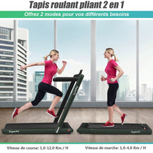 Load image into Gallery viewer, 2 en 1 Tapis de Course Electrique Pliable 1 à 12 Km/H avec Haut-parleur Bluetooth Télécommande Moteur 0,75HP Vert/Blanc/Noir/Rouge/Or/Noir et Argenté/Bleu -