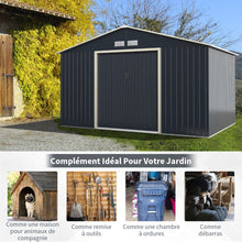 Load image into Gallery viewer, Abri de Jardin en Métal &amp; Extension 10.85avec 2 Portes Coulissantes Verrouillables 4 Trous d’Aération Gris pour Vélo -