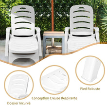 Load image into Gallery viewer, Chaise Longue Pliable Dossier Inclinable à 5 Positions avec Roues Intégrées pour Terrasse Jardin Piscine 150 kg Gris/Blanc/Bleu -