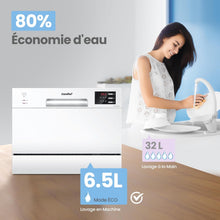 Load image into Gallery viewer, COMFEE' TD602E-W Lave-vaisselle compact pose libre, écran LED, 6,5 litres, blanc, niveau sonore : 47 dB