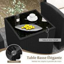 Load image into Gallery viewer, Ensemble de Meubles 3 Pièces de Patio en Rotin Charge 180KG Salon de Jardin 2 Fauteuils Table Basse avec Plateau Noir/Beige/Blanc -