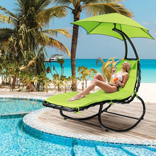 Load image into Gallery viewer, Bain de Soleil  Bascule Transat Suspendu avec Pare-Soleil &amp; Coussin Hamac Charge 150KG 184 cm x 147 cm x 187 cm Vert -