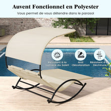 Load image into Gallery viewer, Chaise Longue Double Chaise  Bascule pour 2 Personnes 2 Appui-T锚tes Amovibles Cadre en Mtal Robuste Lit de Repos Ergonomique 2 Places Gris/Noir/Beige -