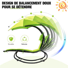 Load image into Gallery viewer, Bain de Soleil à Bascule Transat Suspendu avec Pare-Soleil &amp; Coussin Hamac Charge 150KG 184 cm x 147 cm x 187 cm Vert -