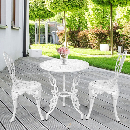 Ensemble Table et 2 Chaises pour Jardin en Aluminium en Forme de Rose Blanc Résistant aux Intempéries -