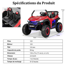 Load image into Gallery viewer, Voiture électrique Enfant 12 V Télécommande pour 3-8 Ans 2 Vitesses Ressort de Suspension Charge 59KG 118x74x71CM Noir/Rose/Rouge -