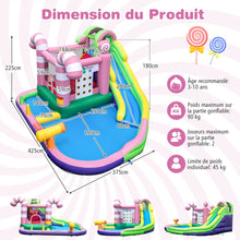 Load image into Gallery viewer, 9 en 1 Château Gonflable en Forme Bonbons avec Toboggan Maison de Saut Gonflable avec Pistolet à Eau Charge 90kg pour 2 Enfants de 3-10 Ans -