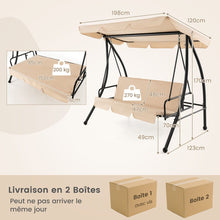 Load image into Gallery viewer, Balancelle d'Extérieur Convertible 2 Places avec Lit Plat Hamac de Terrasse avec Auvent Réglable et Coussin Amovible Pour Jardin -