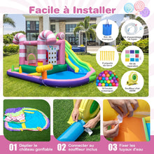 Load image into Gallery viewer, 9 en 1 Ch芒teau Gonflable en Forme Bonbons avec Toboggan Maison de Saut Gonflable avec Pistolet  Eau Charge 90kg pour 2 Enfants de 3-10 Ans -