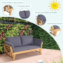 Load image into Gallery viewer, Chaise Longue Convertible avec Coussin Canapé de Jardin 2 en 1 en Bois d’Acacia avec Accoudoir Réglable pour Patio Piscine Jardin Blanc/Gris/Bleu/Rouge -