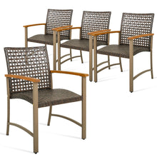 Load image into Gallery viewer, Ensemble de 4 Chaises en Rotin pour l'Extérieur Chaises avec Accoudoirs en Bois d'Acacia Structure Métallique Robuste Chaises Ergonomiques -