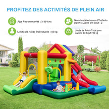 Load image into Gallery viewer, Château Gonflable à Thème Arc-en-ciel 7 en 1 avec Ventilateur Double Toboggans Piscine à Balles Panier de Basket Charge 90kg -