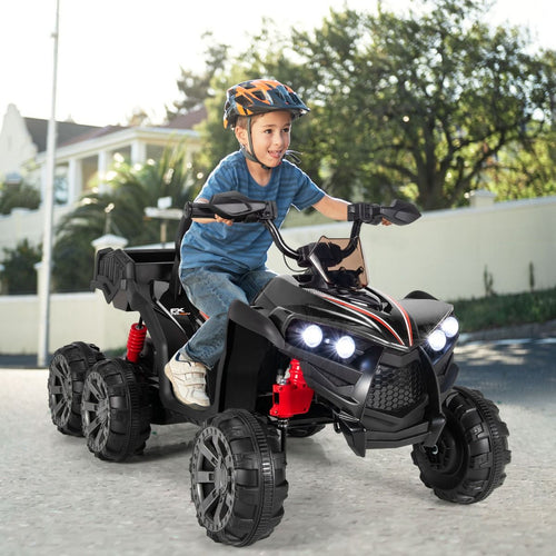 12V Quad Electrique Enfants avec Lumières LED et Musique Véhicule Electrique Enfants avec Démarrage Lent Charge 30kg 129 x 69 x 72 cm Noir/Rouge -