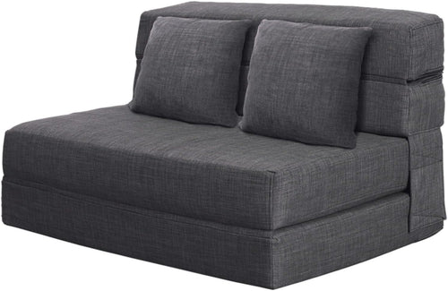 ANONER Canapé Convertible 2 Places 150cm de Large, Pliable en Mousse à Mémoire de Forme & 2 Oreillers, Lit Pliant de Sol pour Chambre Salon, Gris Foncé