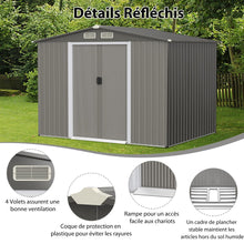 Load image into Gallery viewer, Abri de Jardin Mtal Extrieur 9.74m鲁 Acier Galvanis avec Fondation 4 Persiennes Double Porte et Rampe 260 x 207 x 181 cm Gris Fonc/Gris Clair -