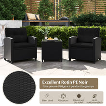 Load image into Gallery viewer, Ensemble de Meubles 3 Pièces de Patio en Rotin Charge 180KG Salon de Jardin 2 Fauteuils Table Basse avec Plateau Noir/Beige/Blanc -