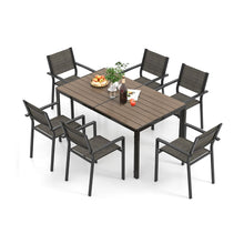 Load image into Gallery viewer, Ensemble de Meubles de Patio 7 Pièces pour 6 Personnes Salon de Jardin avec 6 Chaises Empilables et Table Rectangulaire Gris -