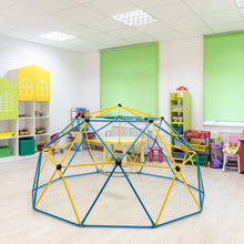 Load image into Gallery viewer, D么me d'Escalade de 305cm avec Balanoire Cage d'Escalade en Mtal Charge Max 363 kg Intrieur Extrieur pour Enfants de 3-10 Ans Jaune/Rouge -