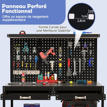 Load image into Gallery viewer, tabli de Bricolage 121 x 61 cm Table de Travail en Mtal de 230 kg avec 3 Panneaux Perfors 24 Accessoires de Suspension Noir/Bleu Marine -