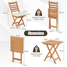 Load image into Gallery viewer, Ensemble Bistrot d'Extérieur en Bois d'Acacia Ensemble de Chaises Pliantes et Table Coussins de Siège Sans Accoudoirs à Dossier Haut Blanc -