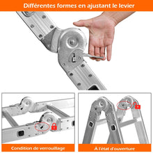Load image into Gallery viewer, chelle Polyvalente 5 en 1 avec 2 Montants 4 Plis 15 Echelons Pliable et Multifonction Capacit 150kg en Aluminium -