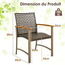 Load image into Gallery viewer, Ensemble de 4 Chaises en Rotin pour l'Extrieur Chaises avec Accoudoirs en Bois d'Acacia Structure Mtallique Robuste Chaises Ergonomiques -