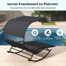 Load image into Gallery viewer, Chaise Longue Double Chaise  Bascule pour 2 Personnes 2 Appui-T锚tes Amovibles Cadre en Mtal Robuste Lit de Repos Ergonomique 2 Places Gris/Noir/Beige -