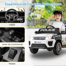 Load image into Gallery viewer, Voiture de Police Electrique Alimentée par Batterie 12 V/7 A Télécommande Connexion Sans Fil Musique Klaxon Sirène Lumières LED Blanc -