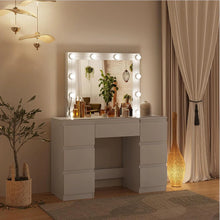 Load image into Gallery viewer, Coiffeuse Blanche avec Miroir LED - 7 Tiroirs -