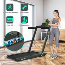Load image into Gallery viewer, 2 en 1 Tapis de Course Electrique Pliable 1 à 12 Km/H avec Haut-parleur Bluetooth Télécommande Moteur 0,75HP Vert/Blanc/Noir/Rouge/Or/Noir et Argenté/Bleu -