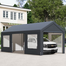 Load image into Gallery viewer, Abri de Voiture 595 x 300 cm Extérieur Tente de Garage avec 8 Parois Latérales Amovibles Portes Enroulables Fenêtres Ventilées Gris -