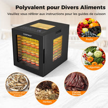 Load image into Gallery viewer, Déshydrateur Alimentaire Séchoir à 10 Plateaux en Acier Inoxydable avec 10 Programmes Préréglés Minuterie de 48H&amp;Température de 30-75Noir -