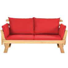 Load image into Gallery viewer, Chaise Longue Convertible avec Coussin Canapé de Jardin 2 en 1 en Bois d’Acacia avec Accoudoir Réglable pour Patio Piscine Jardin Blanc/Gris/Bleu/Rouge -